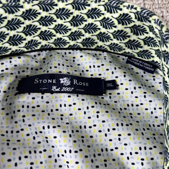 Stone Rose Tree Pattern Button Up Short Sleeve Shirt Yellow Blue Men's Size 3XL - Picture 3 of 7